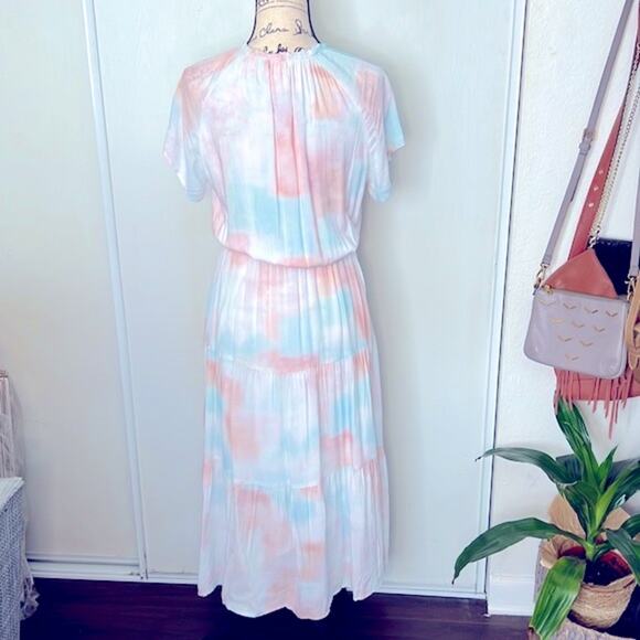 NEW! Cloth & Stone Pastel Watercolor Tiered Maxi Dress Size Small - Picture 4 of 6
